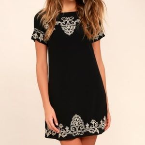 LULU TALE TO TELL BEIGE BLACK EMBROIDERED DRESS
